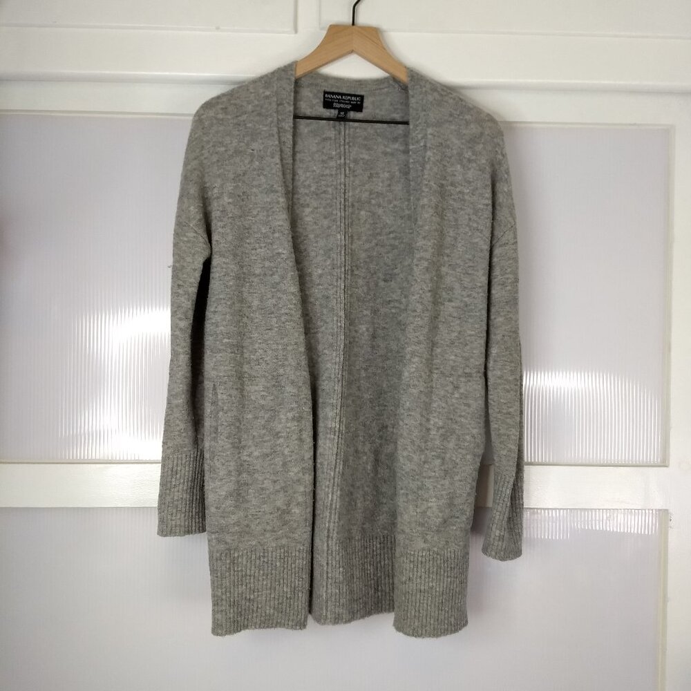 Banana Republic Filpucci Gray Aire Patch Pocket Long Line Cardigan Wool Alpaca